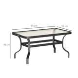 easycomfort easycomfort tavolino da esterno rettangolare in metallo nero con piano in vetro temperato 95x55x46 cm
