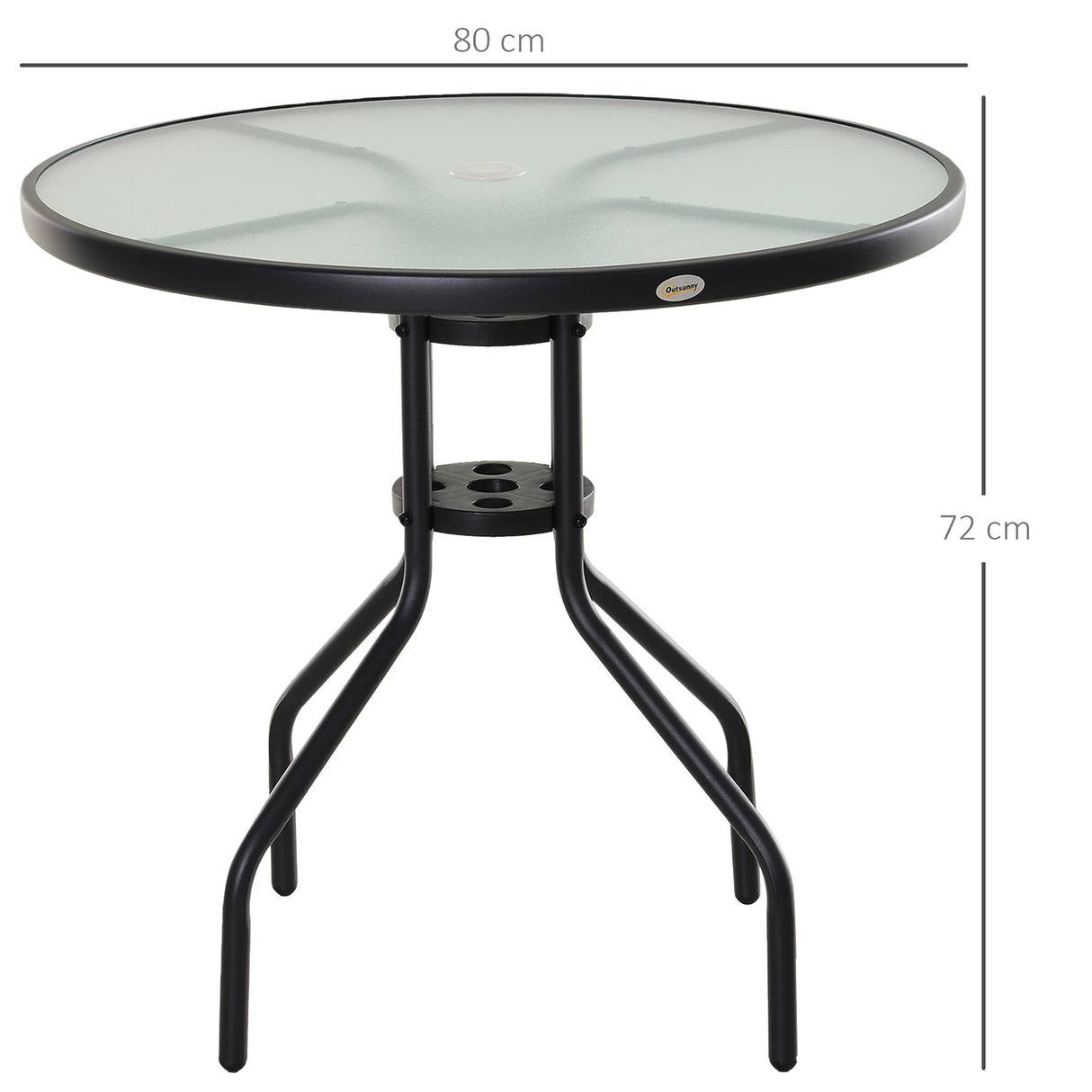 easycomfort easycomfort tavolino da giardino con piano in vetro temperato e foro per ombrellone acciaio 80 x 72 cm nero