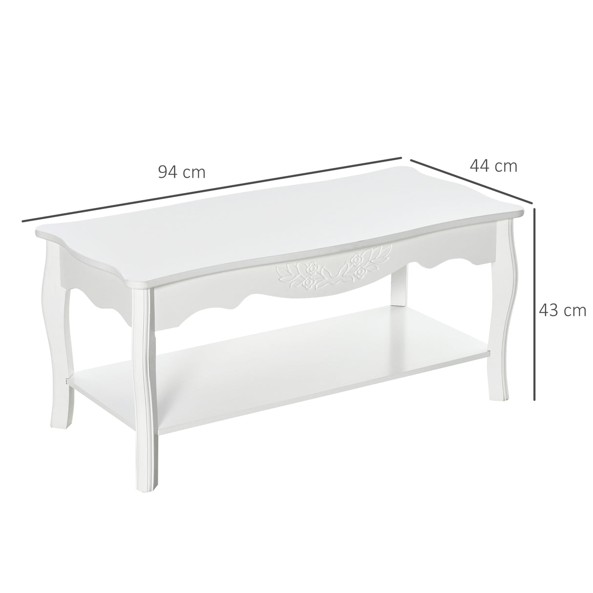 easycomfort easycomfort tavolino da salotto con ampio ripiano portaoggetti inferiore in legno 94x44x43cm bianco ean 8054144137254