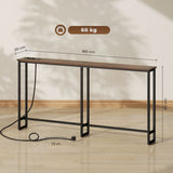 easycomfort easycomfort tavolo consolle in stile industriale con stazione di ricarica in legno e acciaio 160x20x80 cm marrone