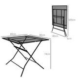 easycomfort easycomfort tavolo da giardino pieghevole quadrato con piano a rete in acciaio 80x80x74cm nero