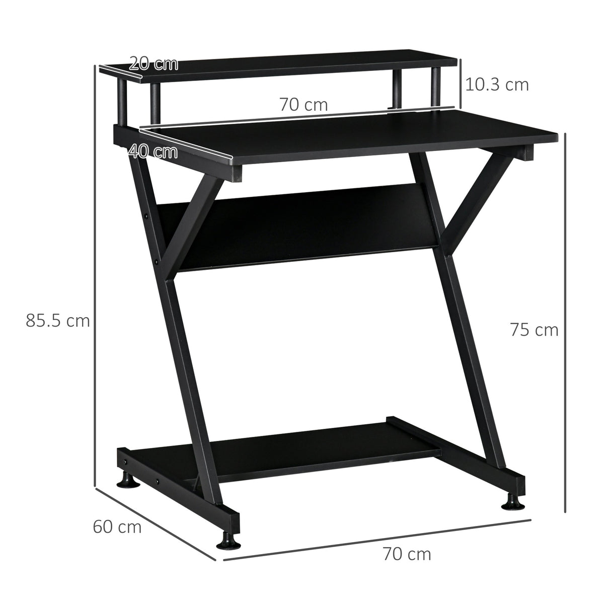 easycomfort easycomfort tavolo porta pc salvaspazio con ripiano monitor rialzato 70x60x85 5cm legno nero