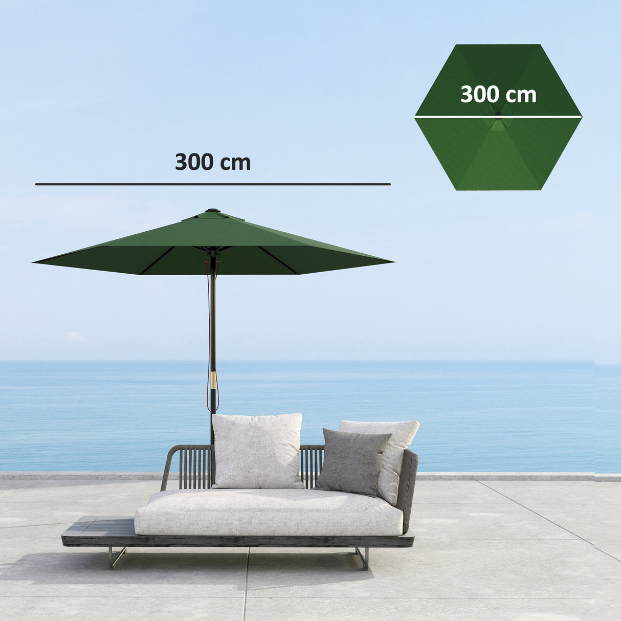 easycomfort easycomfort telo di ricambio per ombrellone 3 m con prese daria per telai in legno e acciaio verde