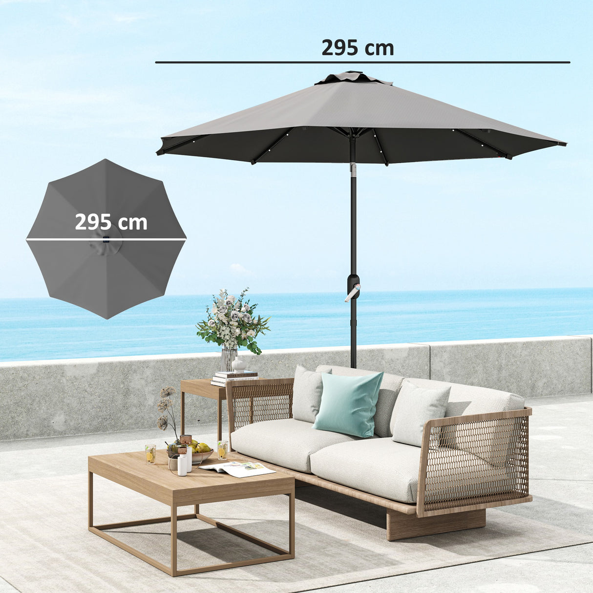 easycomfort easycomfort telo di ricambio per ombrellone da 3 m a 8 stecche poliestere anti uv 50 grigio