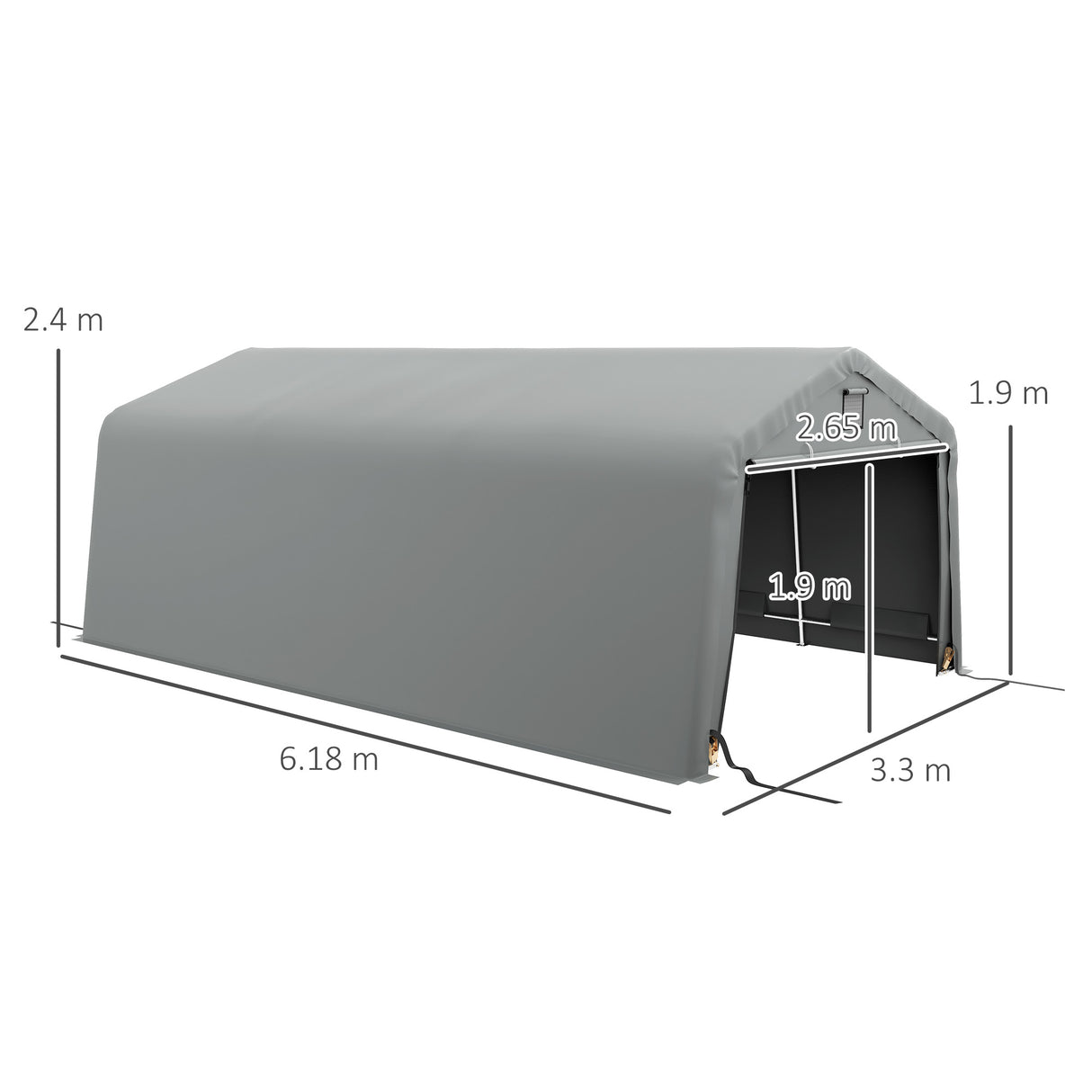 easycomfort easycomfort tendone per auto e feste con 2 finestre laterali in acciaio zincato e pe 618x265330x240 cm grigio chiaro