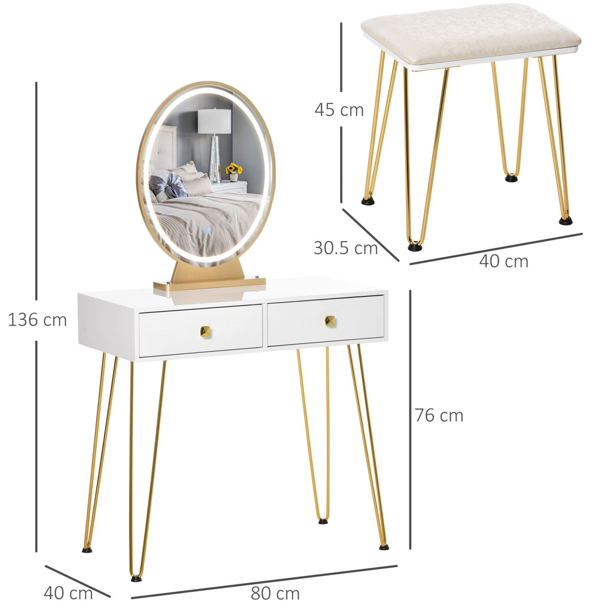 easycomfort easycomfort toeletta con specchio luci a led in stile industriale tavolo per trucco con sgabello mobile toeletta con interruttore touch bianco