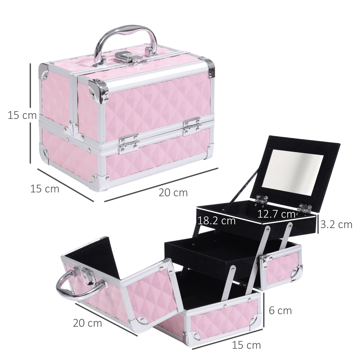 easycomfort easycomfort valigetta porta trucchi con profili in alluminio maniglia e vassoio cantilever 20x15x15cm rosa