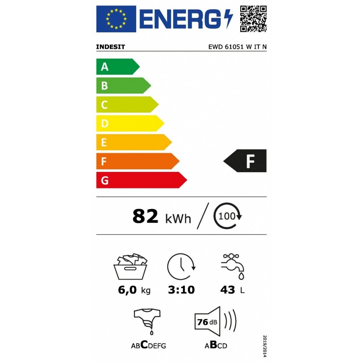 lavatrice a carica frontale 6 kg indesit ewd 61051 w it n water balance plus 1000 giri classe f