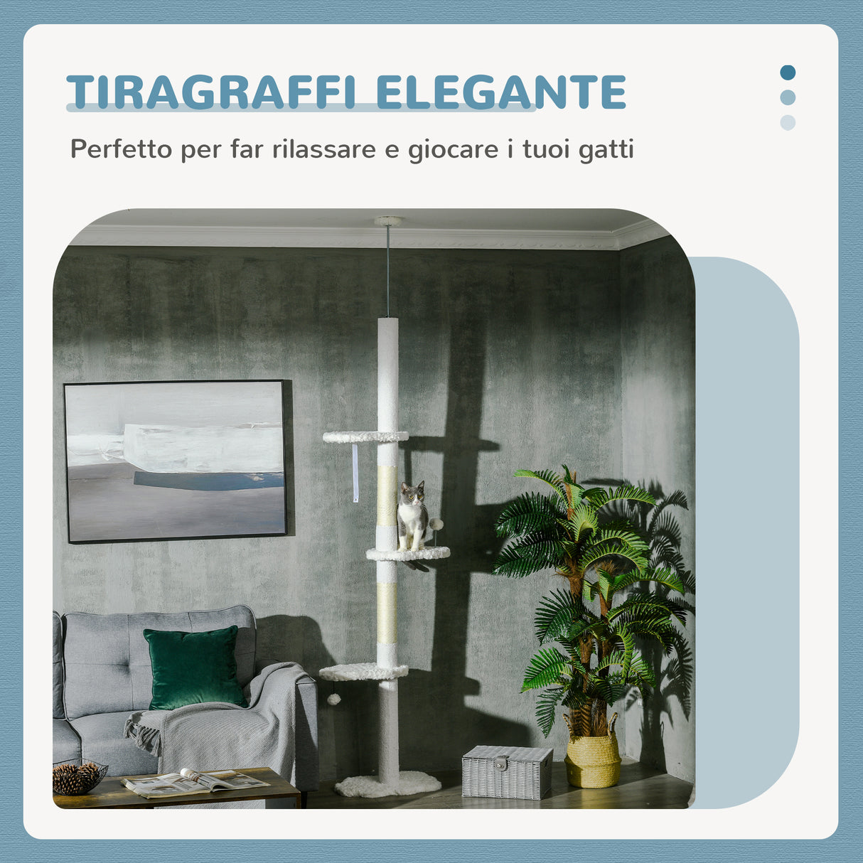 easycomfort easycomfort albero per gatti a soffitto con altezza regolabile e pali tiragraffi in cotone 48x32x225 255 cm bianco