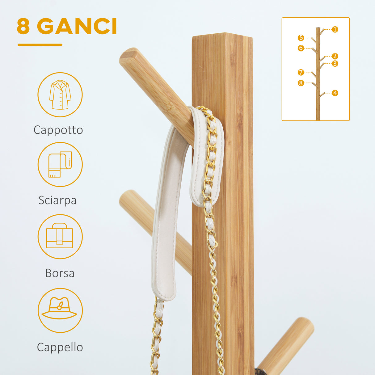 easycomfort easycomfort appendi abiti da terra in legno di bambu con 8 ganci e base a x 49 5x 49 5x 178cm naturale