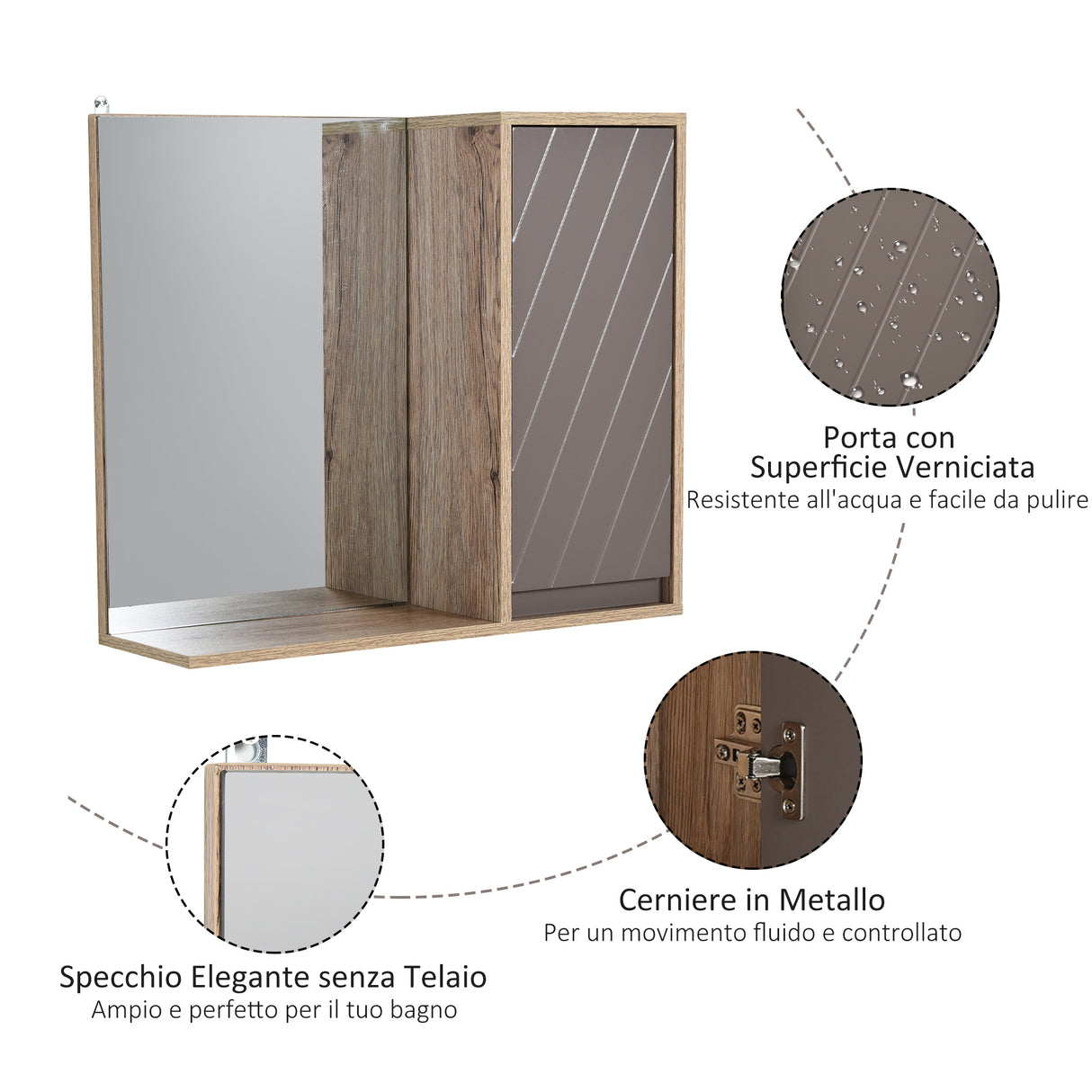 easycomfort easycomfort armadietto pensile per il bagno con mensola e 2 ripiani installazione a parete grigio e rovere 57 x 14 2 x 49 2cm ean 8054111842907