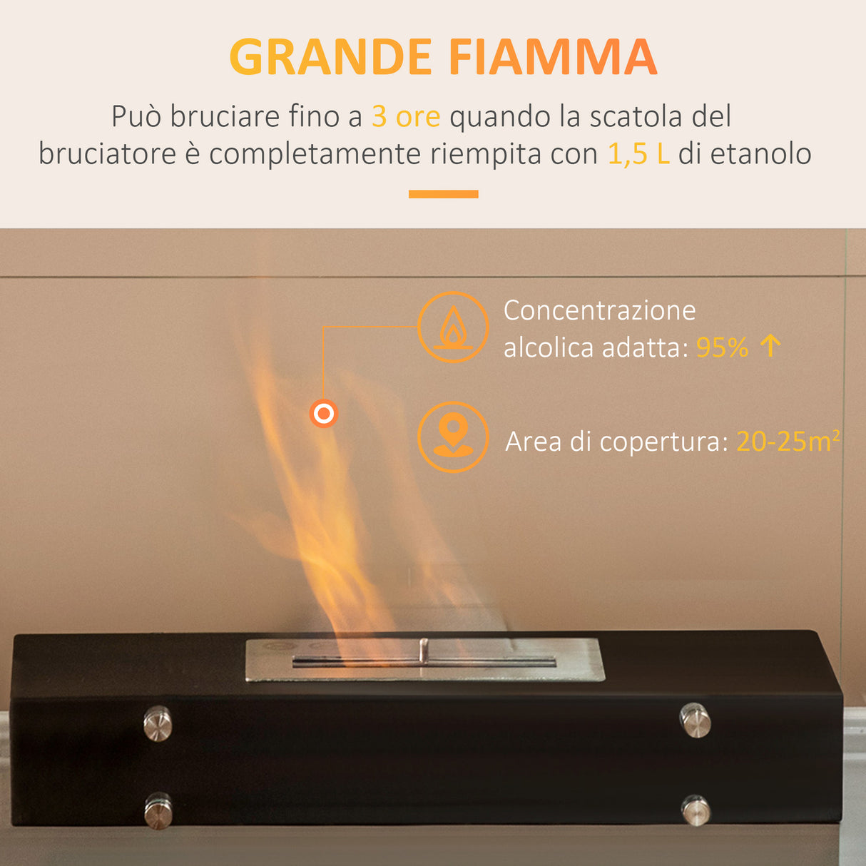 easycomfort easycomfort camino bioetanolo in metallo e vetro 3h di combustione con serbatoio 1 5l e copertura 25m 60x26x50 cm nero