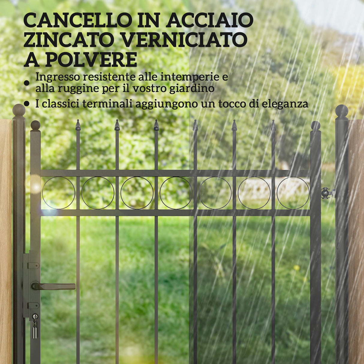 easycomfort easycomfort cancello giardino a 2 paletti con maniglia lucchetto e 3 chiavi in acciaio zincato 105x204 cm nero