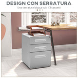 easycomfort easycomfort cassettiera per ufficio a 3 cassetti con serratura ruote portadocumenti formato a4 legale e lettera grigio chiaro