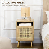 easycomfort easycomfort comodino per camera da letto stile boho con armadietto e ripiano aperto in legno e rattan 39x35x60 cm