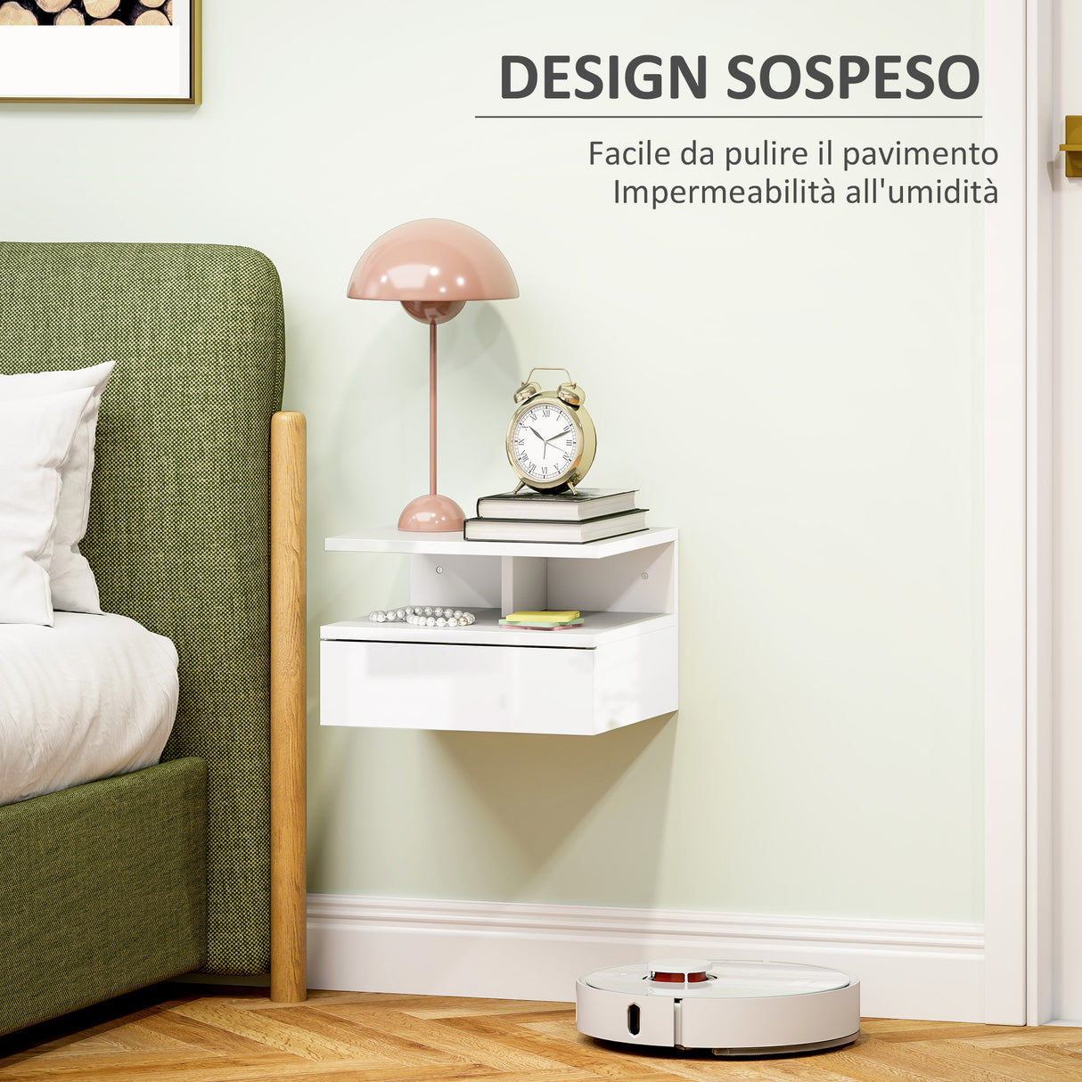 easycomfort easycomfort comodino sospeso per camera da letto con cassetto e ripiano aperto in legno 35x32x22 5 cm bianco
