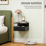 easycomfort easycomfort comodino sospeso per camera da letto con cassetto e ripiano aperto in legno 35x32x22 5 cm nero lucido