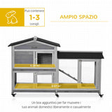 easycomfort easycomfort conigliera a 2 livelli con rete protettiva e rotelle in legno e metallo 157 4x53x99 5 cm grigio