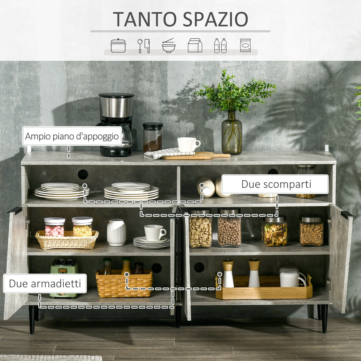 immagine-4-easycomfort-easycomfort-credenza-moderna-con-armadietti-a-2-ante-e-mensole-regolabili-147x40x83cm-effetto-marmo-grigio