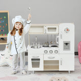 easycomfort easycomfort cucina giocattolo in legno per bambini con lavandino e fornelli pentole e utensili in acciaio 74x30x81cm bianco