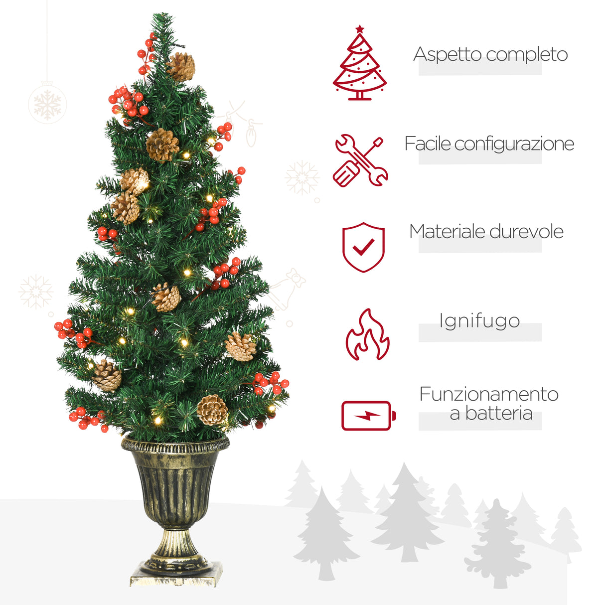 easycomfort easycomfort decorazioni natalizie set 4 pezzi con 2 alberelli di natale 40x90 cm ghirlanda natalizia e corona di natale