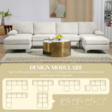 easycomfort easycomfort divano componibile 4 pezzi con poggiapiedi e cuscini in tessuto effetto ciniglia 313x149x88 cm bianco crema