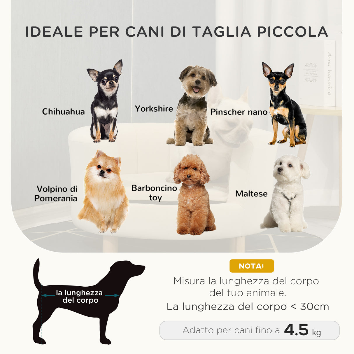 easycomfort easycomfort divano per cani e gatti imbottito con schienale e cuscino rimovibile 65x64x37cm crema