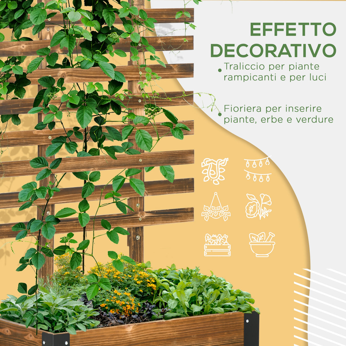 easycomfort easycomfort fioriera con traliccio per rampicanti e rotelle in legno di abete 65x31x147 cm marrone
