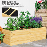 easycomfort easycomfort fioriera da esterno in legno di abete divisa in 3 aree con strato in tessuto non tessuto 140x60x40 cm