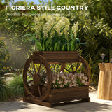easycomfort easycomfort fioriera in legno da esterno a 2 livelli con 3 vasi e ruote di carro stile country 64x54x60cm