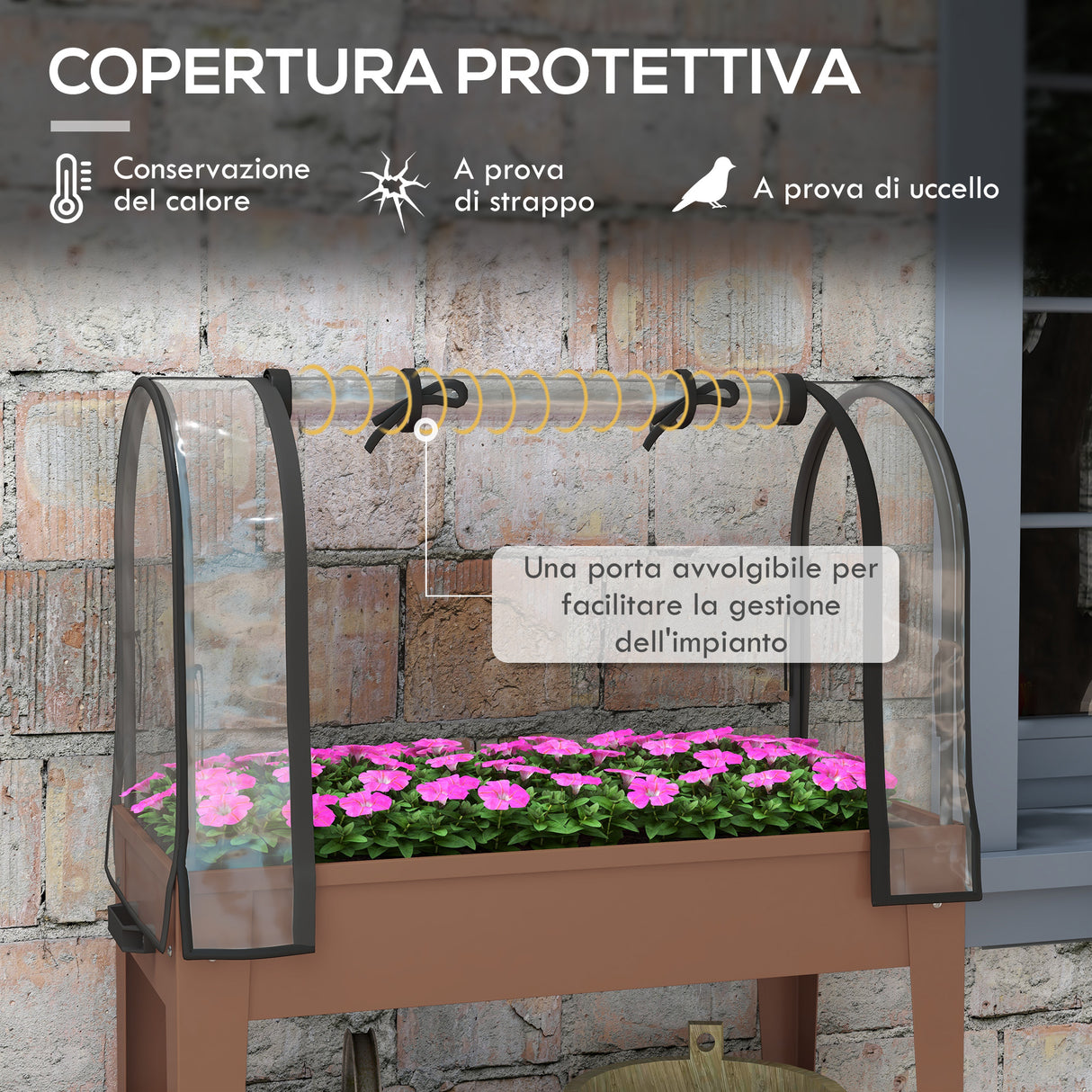 easycomfort easycomfort fioriera rialzata con mini serra per piante ruote e ripiano 80x40x120cm marrone