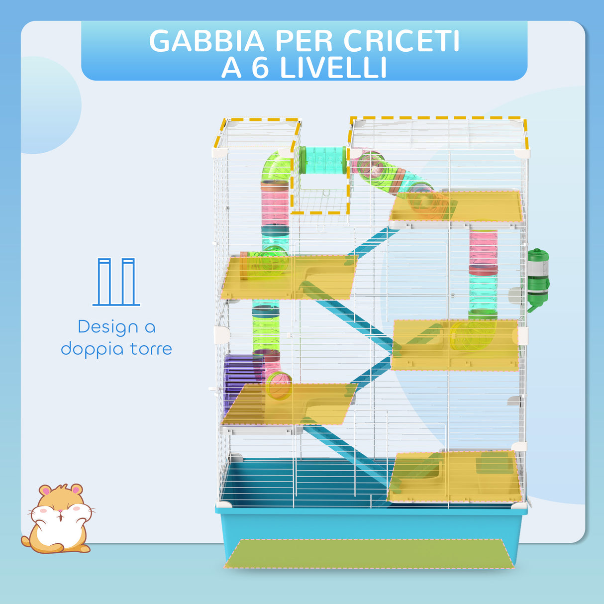 easycomfort easycomfort gabbia per criceti 6 livelli con tunnel ruota rampe casetta bottiglia e ciotola azzurro