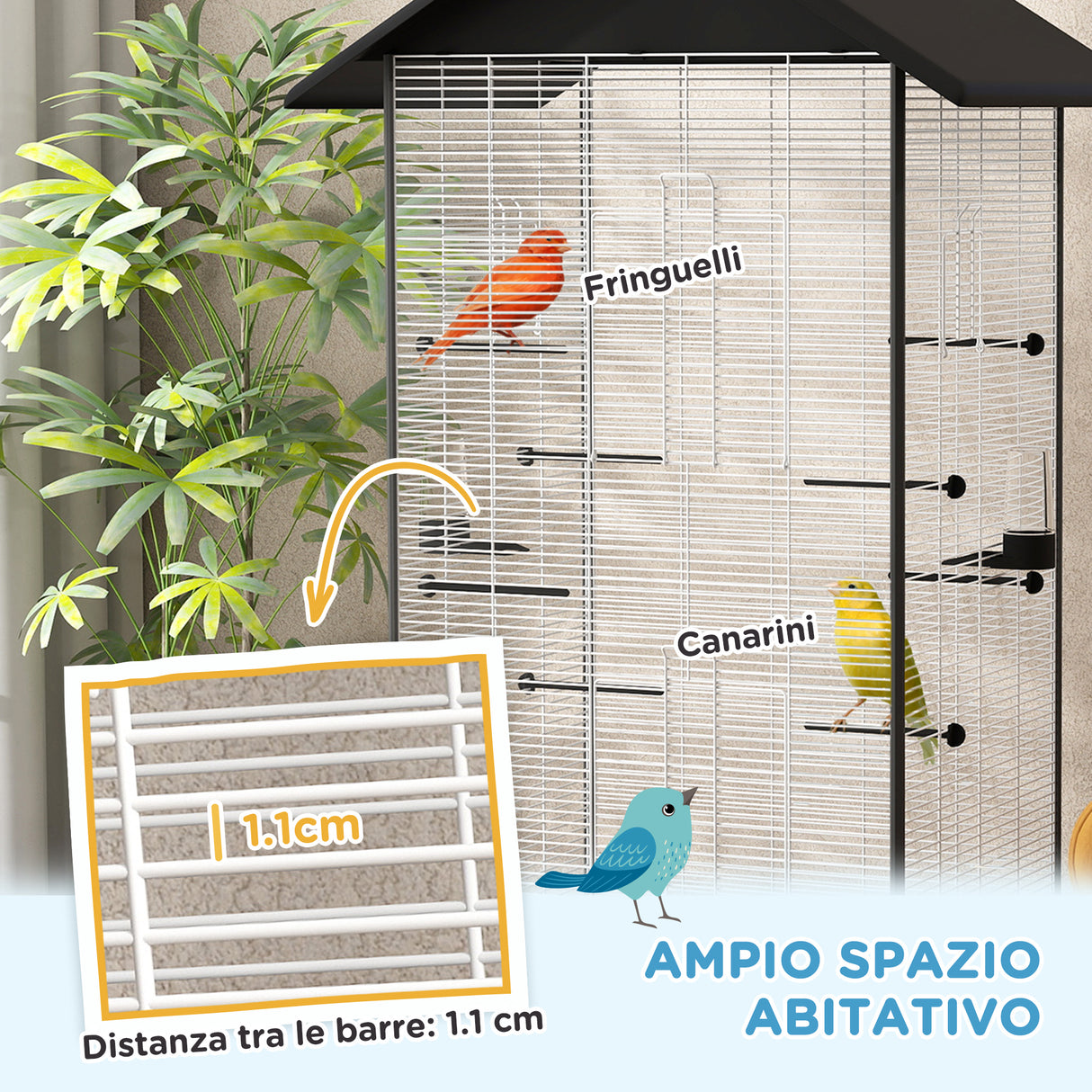 easycomfort easycomfort gabbia per uccelli con ruote e vassoio estraibile voliera alta 155 cm con posatoi e mangiatoie nero