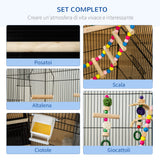 easycomfort easycomfort gabbia per uccelli con scaletta altalena ciotole e giochi in acciaio pp e legno 46x36x100 cm nera