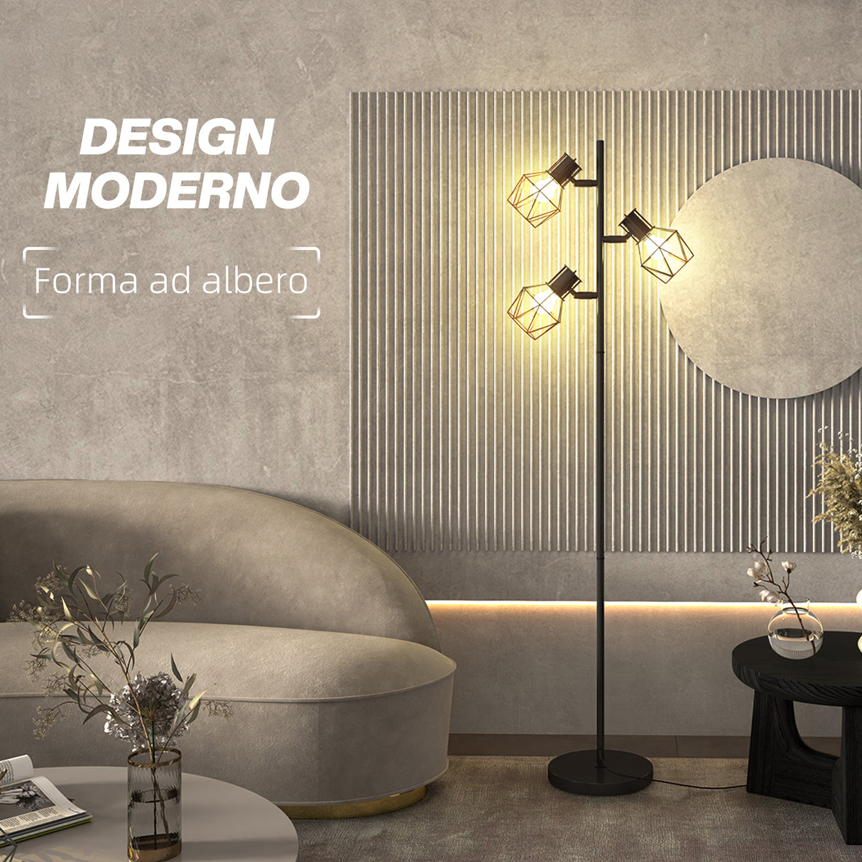 easycomfort easycomfort lampada da terra 40w con 3 luci regolabili e interruttore a manopola in metallo 41x28x169 cm nero