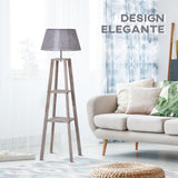 easycomfort easycomfort lampada da terra in legno con 3 ripiani e paralume in tessuto 45x45x148cm grigio