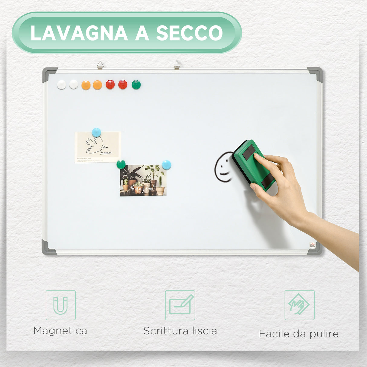 easycomfort easycomfort lavagna magnetica da parete con gomma pennarelli e magneti in alluminio 60x1 8x45 cm bianco