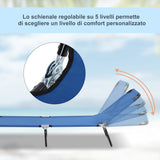 easycomfort easycomfort lettino da giardino con schienale regolabile in 5 posizioni in acciaio e tessuto oxford 188x56x28 cm blu
