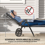 easycomfort easycomfort lettino sdraio pieghevole e reclinabile in 5 posizioni con rotelle in metallo e textilene 72x158x84 cm grigio