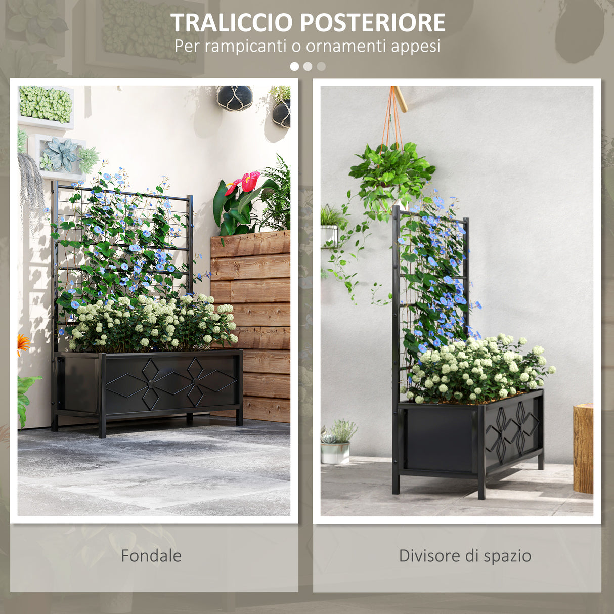 easycomfort easycomfort letto per orto rialzato con traliccio per piante rampicanti in acciaio zincato 90x40x120 cm nero