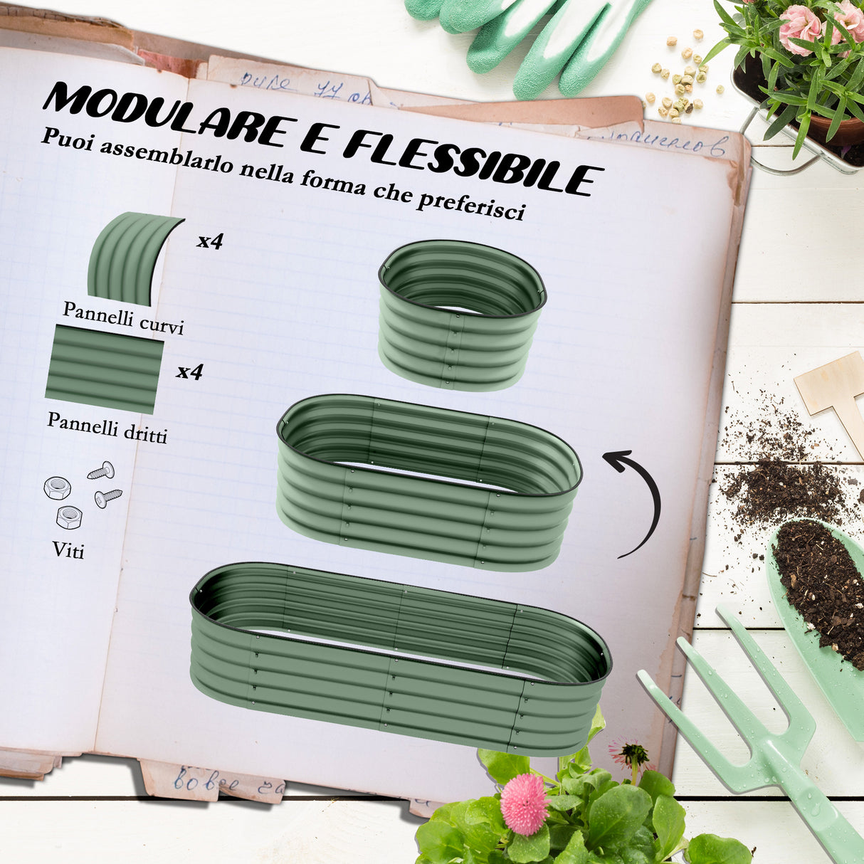 easycomfort easycomfort letto per orto rialzato modulare 150x62x30cm in acciaio galvanizzato con fondo aperto verde