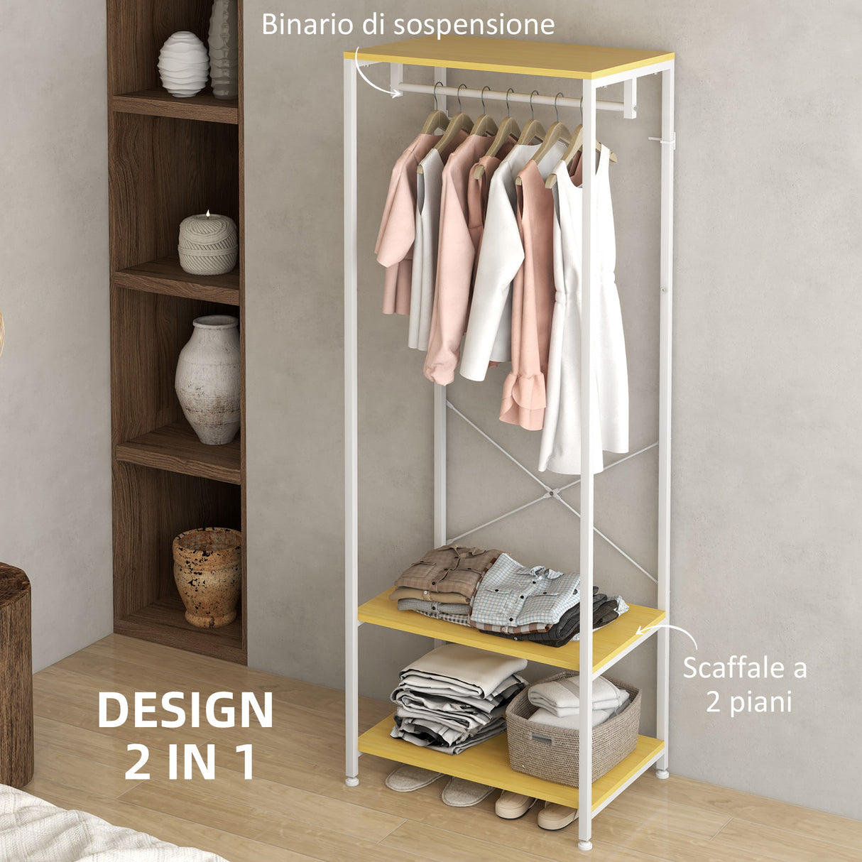easycomfort easycomfort mobile appendiabiti 2 in 1 con ripiano a 2 livelli in acciaio e truciolato 60x40x167 5 cm