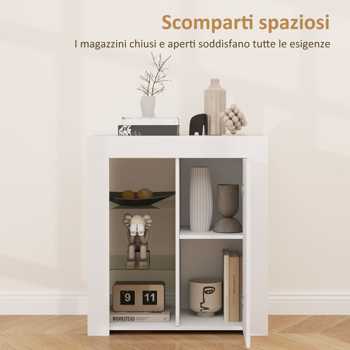 easycomfort easycomfort mobile contenitore a led con 3 ripiani aperti e armadietto a 2 livelli in legno e vetro 75x40 1x83 cm bianco