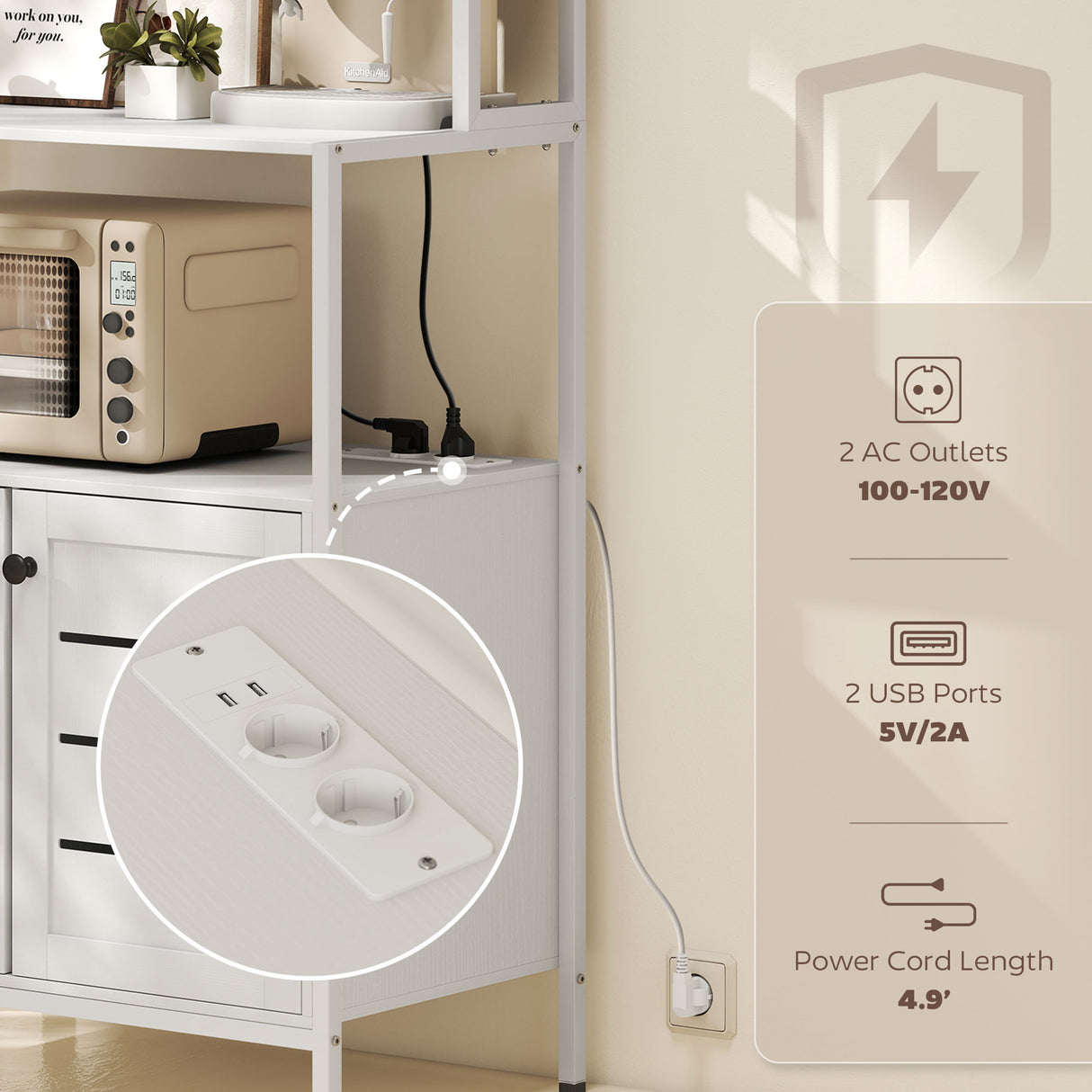 easycomfort easycomfort mobile dispensa con ripiani armadietti e 2 prese di ricarica in legno e acciaio 80x42x171 cm bianco
