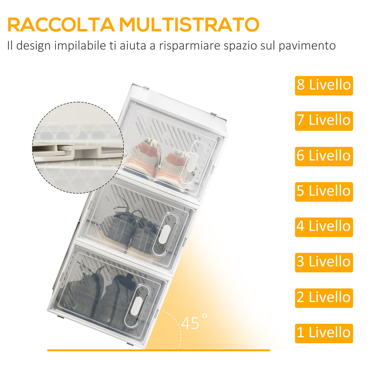 easycomfort easycomfort mobile scarpiera modulare salvaspazio 8 cubi 28x36x21 cm in plastica pp bianco