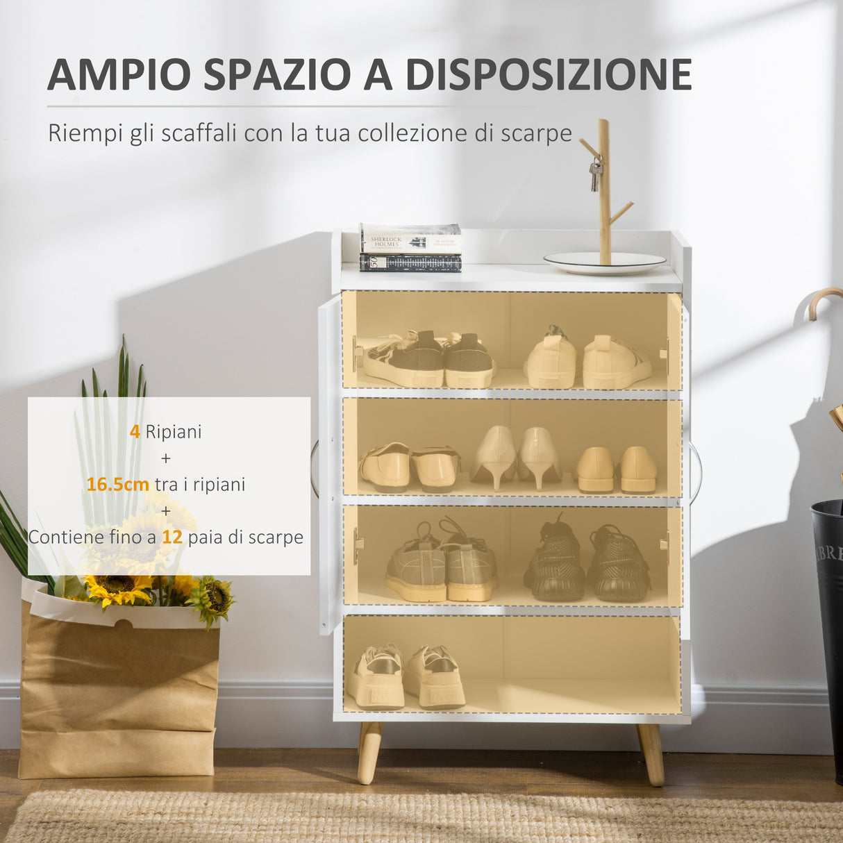 easycomfort easycomfort mobile scarpiera salvaspazio in legno bianco con ripiano aperto armadio scarpiera di design per ingresso 60x30x92cm ean 8054144133782