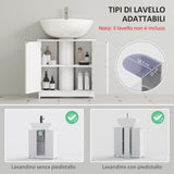 easycomfort easycomfort mobile sottolavabo a 2 ante con ripiano regolabile e intaglio a u 60x30x60 cm bianco