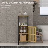 easycomfort easycomfort mobiletto bagno con ripiano aperto e armadietto in mdf e bambu 32x30x90 5 cm nero e color legno