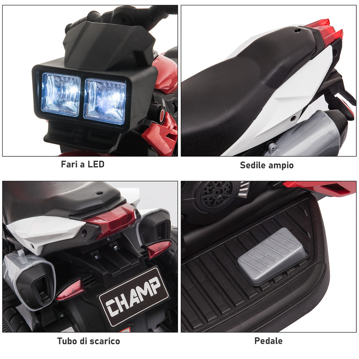 easycomfort easycomfort moto elettrica per bambini 3 5 anni max 25kg con 3 ruote luci e suoni batteria 6v rosso 86x42x52cm