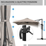 easycomfort easycomfort ombrellone 3x3 m a braccio con 8 stecche pedale e manovella in alluminio e poliestere color khaki